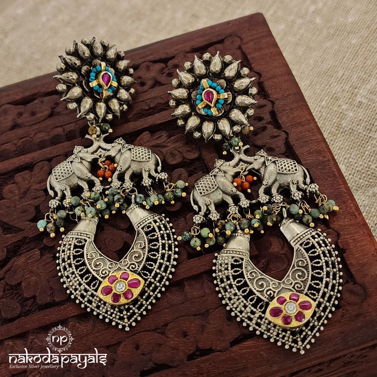 Oxidised Elephant Long Chandbali (DT0794)