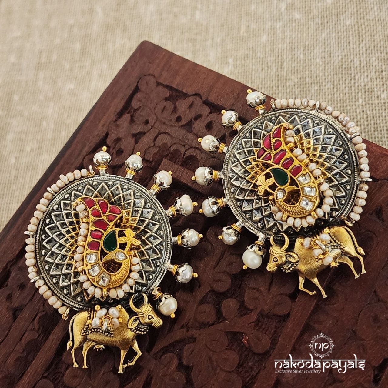 Crowned Pearl Kundan Peacock Studs (DT0819)