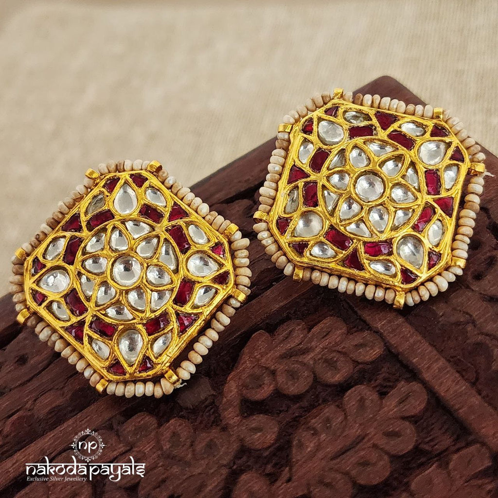 Red Kundan Pearl Studs (GE6385)