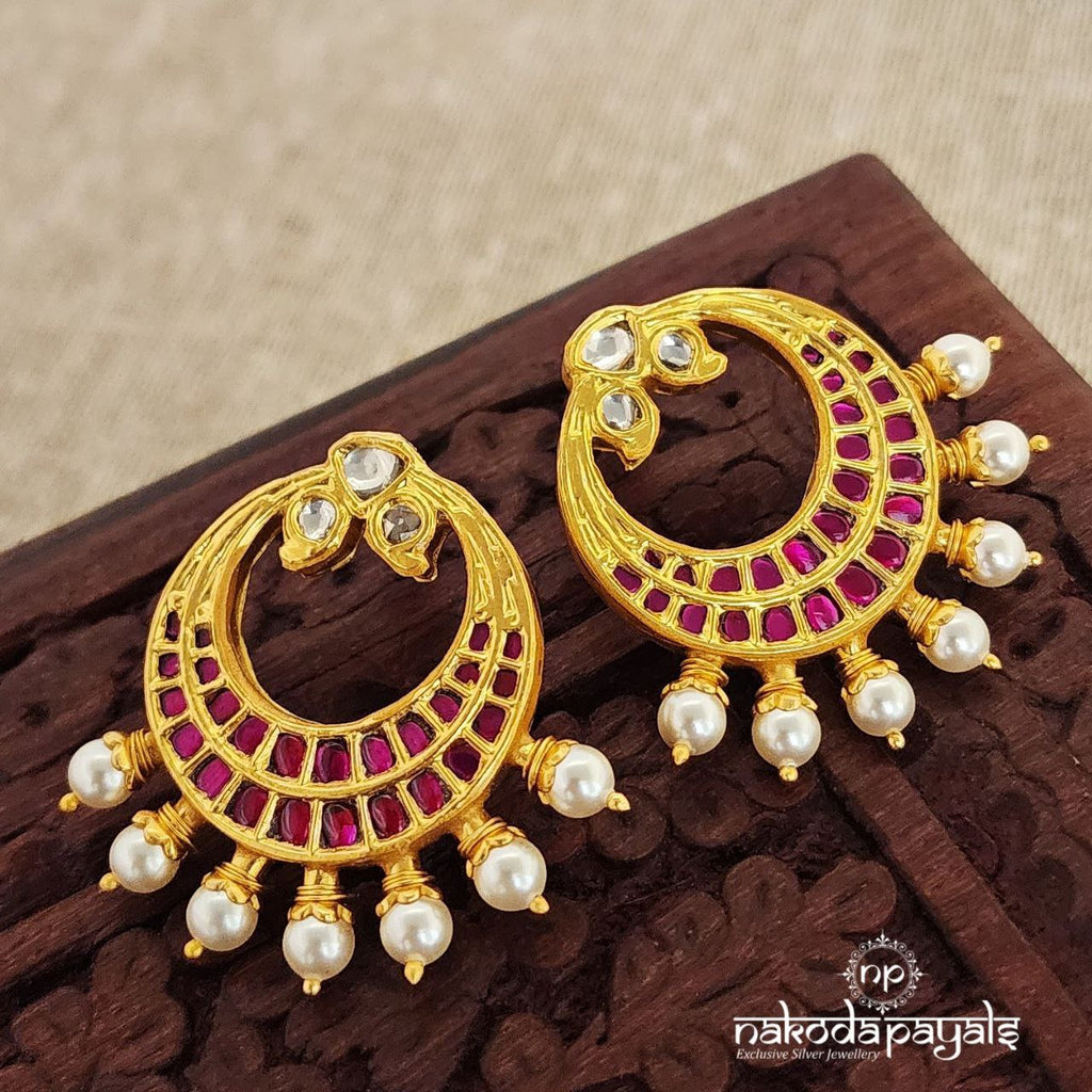 Crowned Pearl Kundan Moon Studs (GE6392)