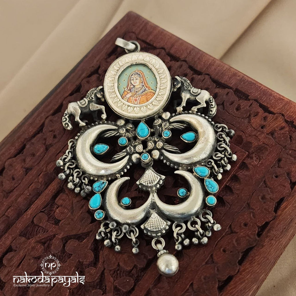 Painted Turquoise Moon Pendant (P2063)