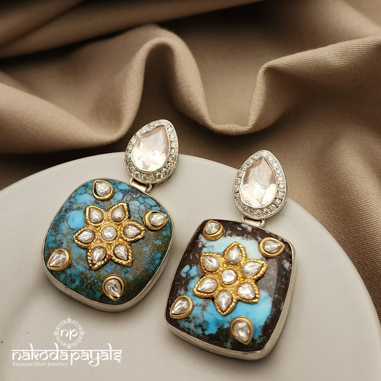 Drop Turquoise Polki Chandbali (DT0953)