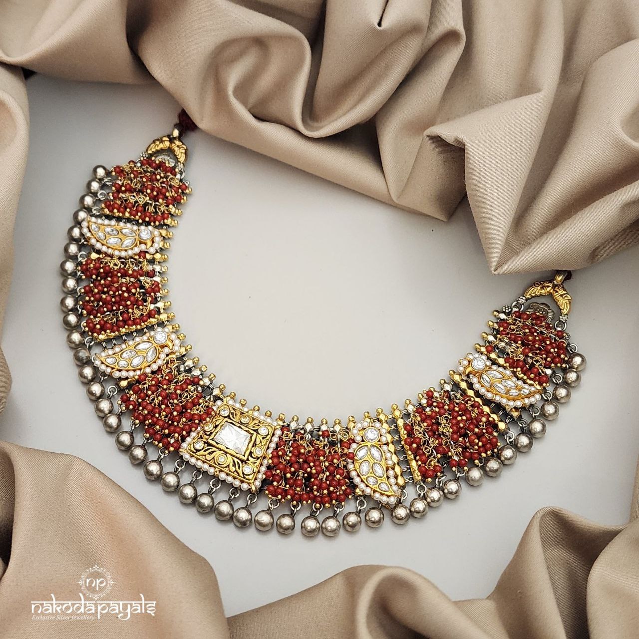 Kundan Coral Short Neckpiece (n8796)