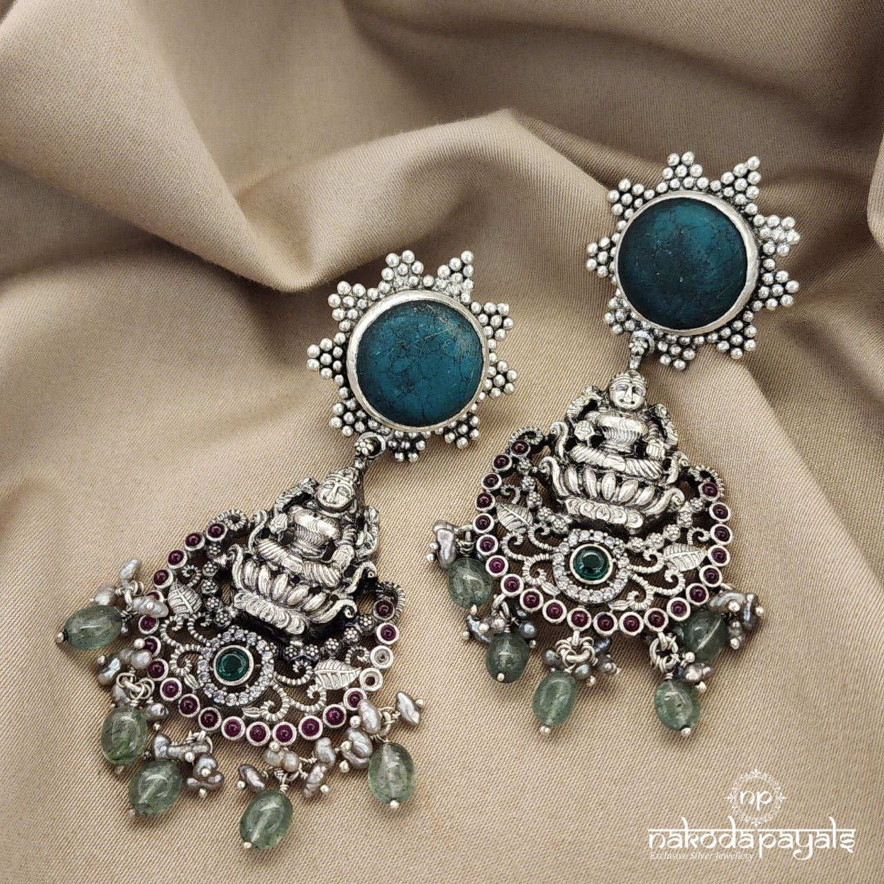 Enchanting Turquoise Lakshmi Chandbali (C7495)