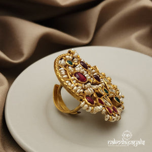 Crowned Pearl Kundan Finger Ring (F2226)