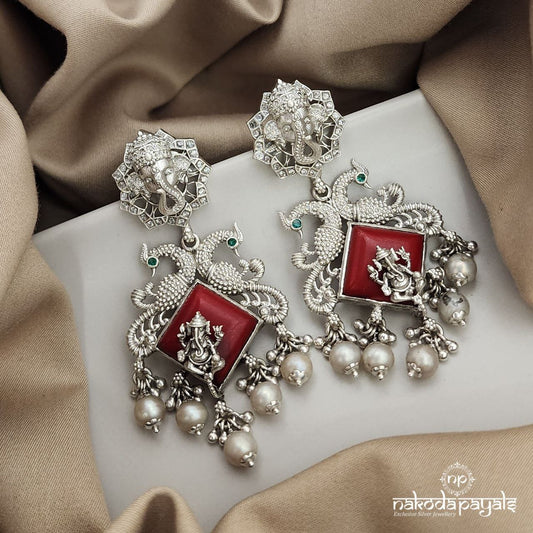 Ravishing Coral Ganesha Chandbali (C7521)