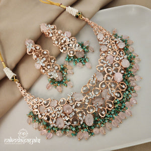 Ravishing Rose Quart Rose Gold neckpiece With Earrings (Gn6512)