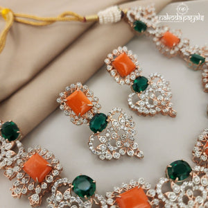 Sparkling Coral Emerald Neckpiece With Earrings(GN6515)