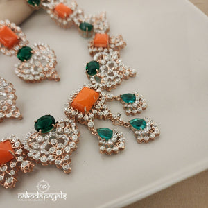 Sparkling Coral Emerald Neckpiece With Earrings(GN6515)