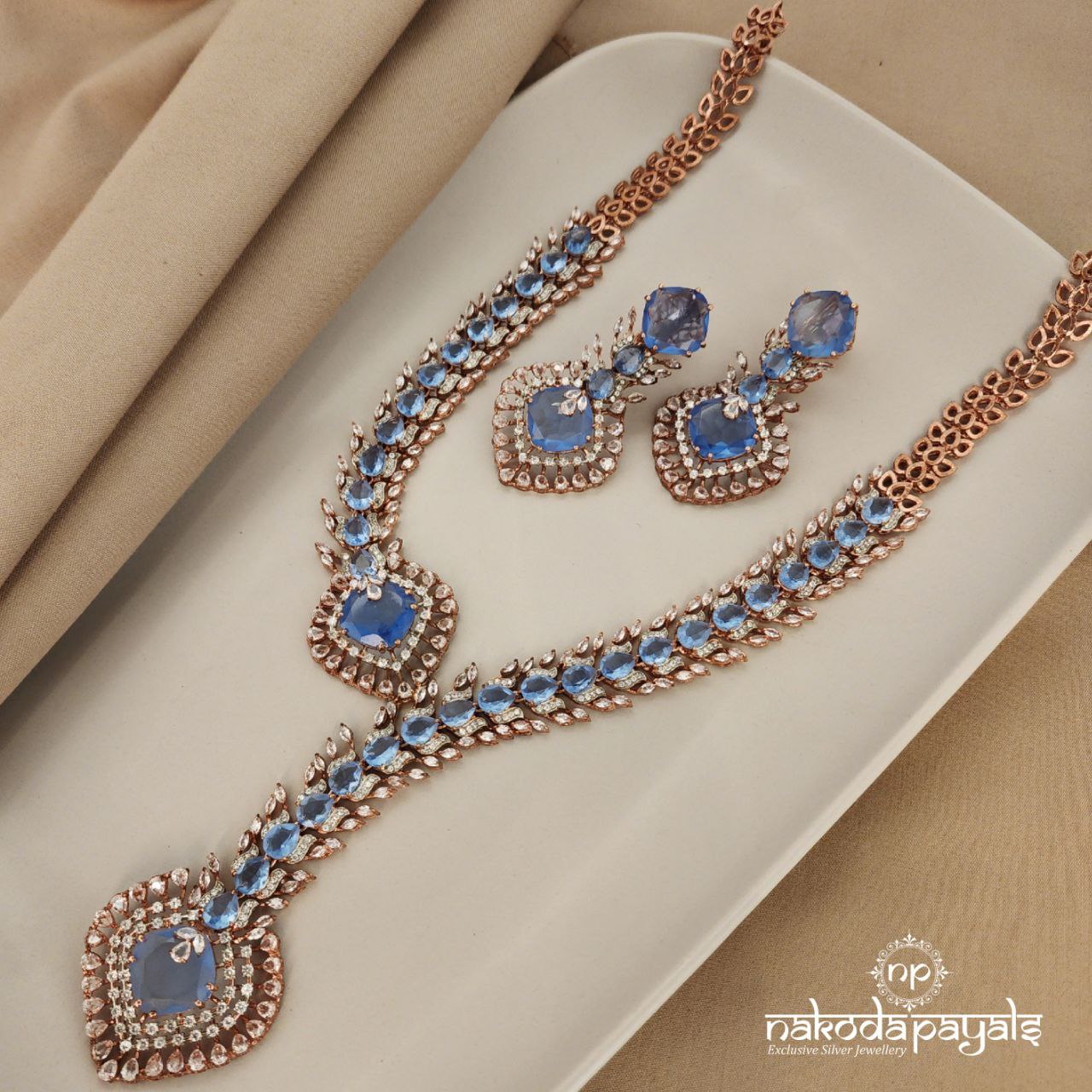 Unmatched Aqua Rose GoldNeckpiece With Earrings(GN6523)