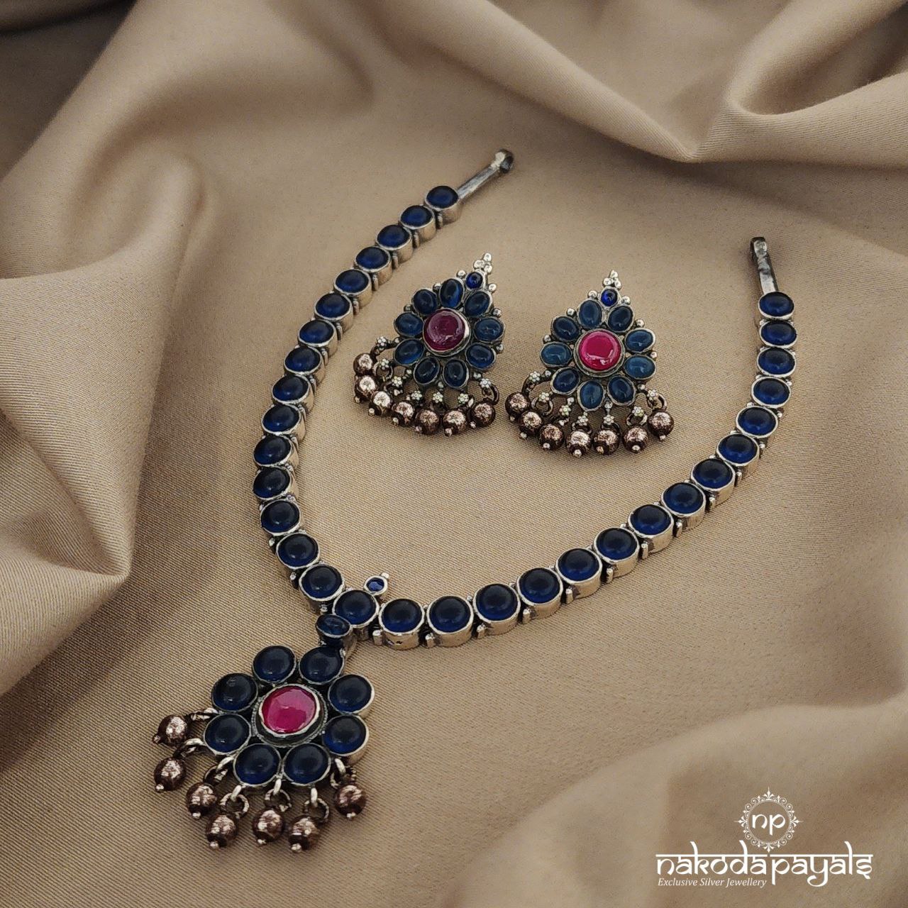 Fetching Blue Neckpiece with Earrings (N9036)