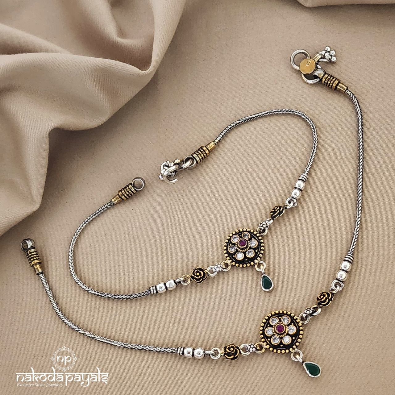 Floral Dual Tone Anklets (A4596)