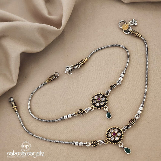 Floral Dual Tone Anklets (A4596)