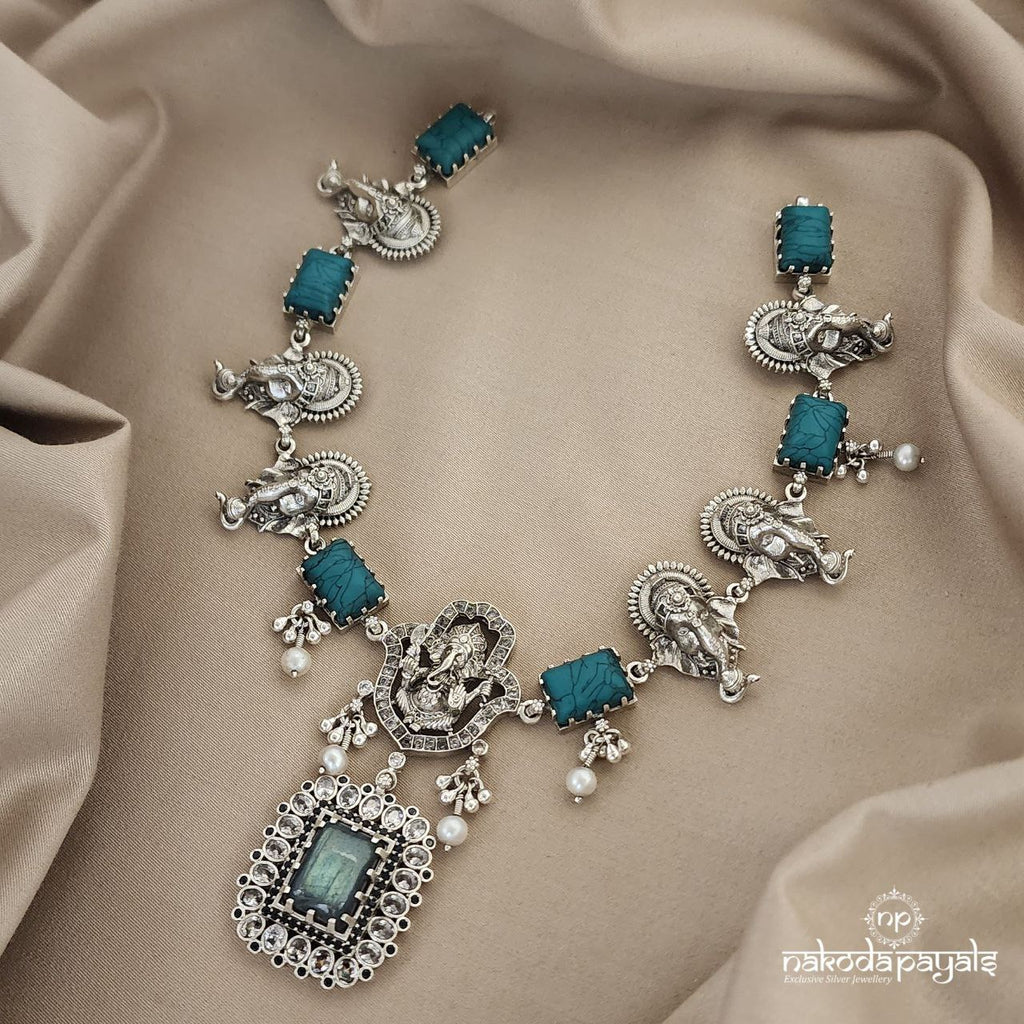 Hepta Ganesha Turquoise Neckpiece (N9039)