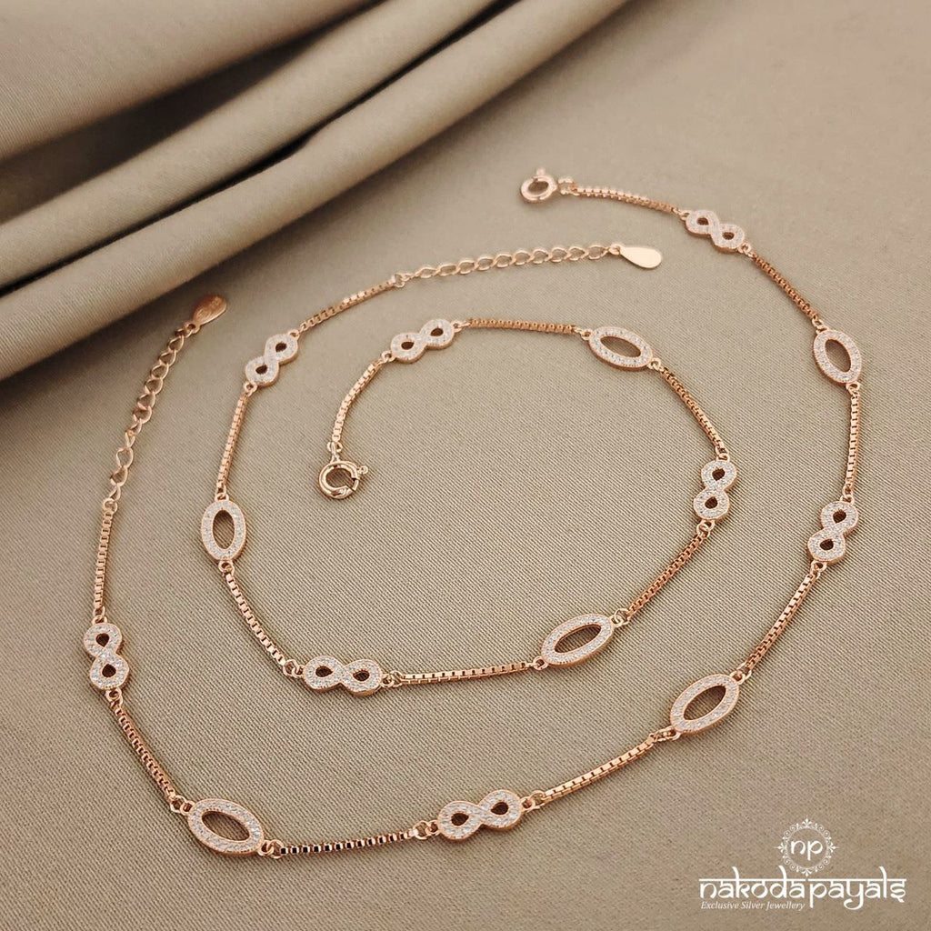 Infinity And Ovals Rose Gold Anklets (A4629)