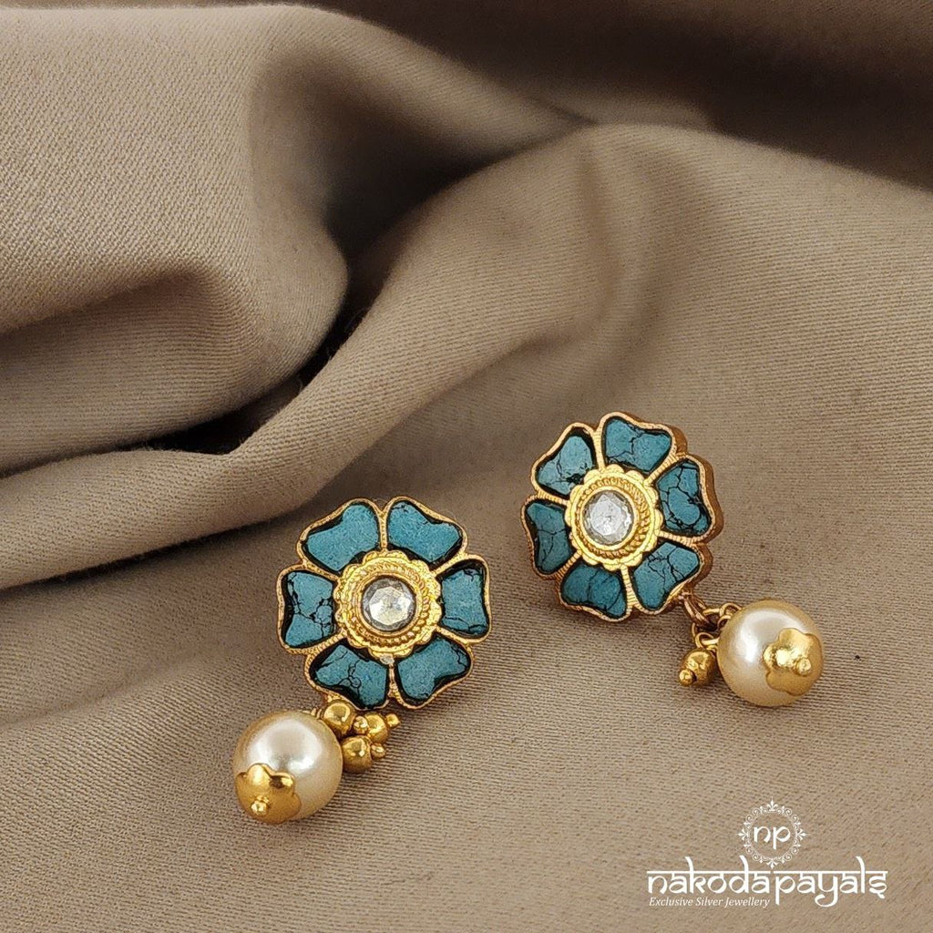 Turquoise Floral Studs (Ge6831)