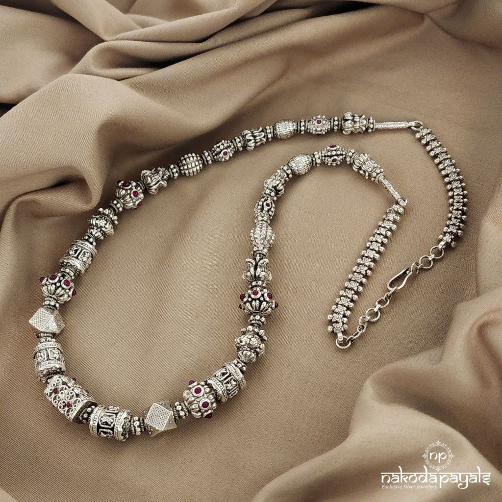 Silver Serenity Pooja Beads Neckpiece (N9052)