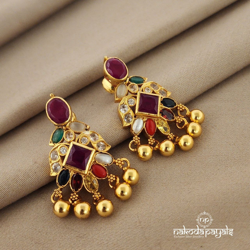 Golden Navarathna Radiance Earrings (Ge6859)