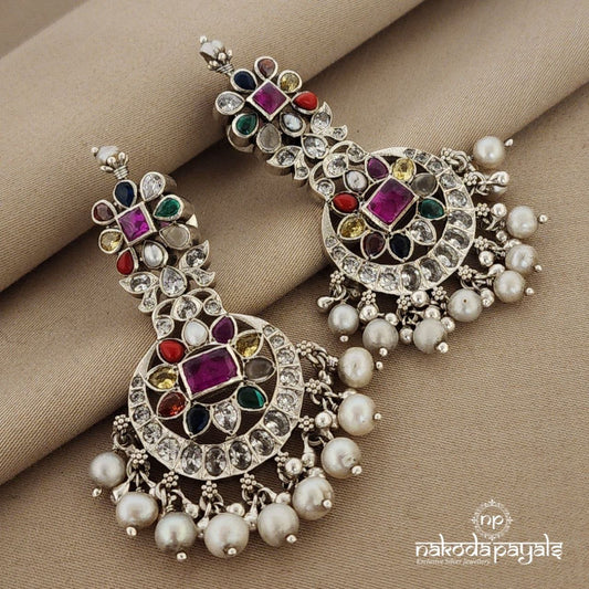 Navarathna Silver Elegance Chandbali (C8789)