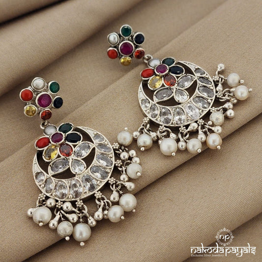 Navarathna Crescent Floral Chandbali (C8787)