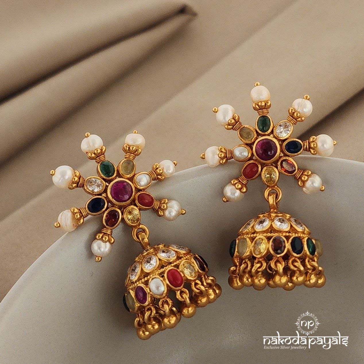 Navaratna Wheel Radiance Jhumka (Ge6901)