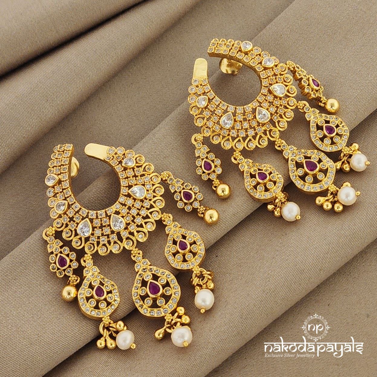 Gorgeous Golden Crescent Cascade Chandbali (Ge6891)