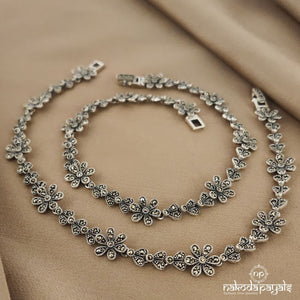 Floral Heart Marcasite Anklets (A4889)