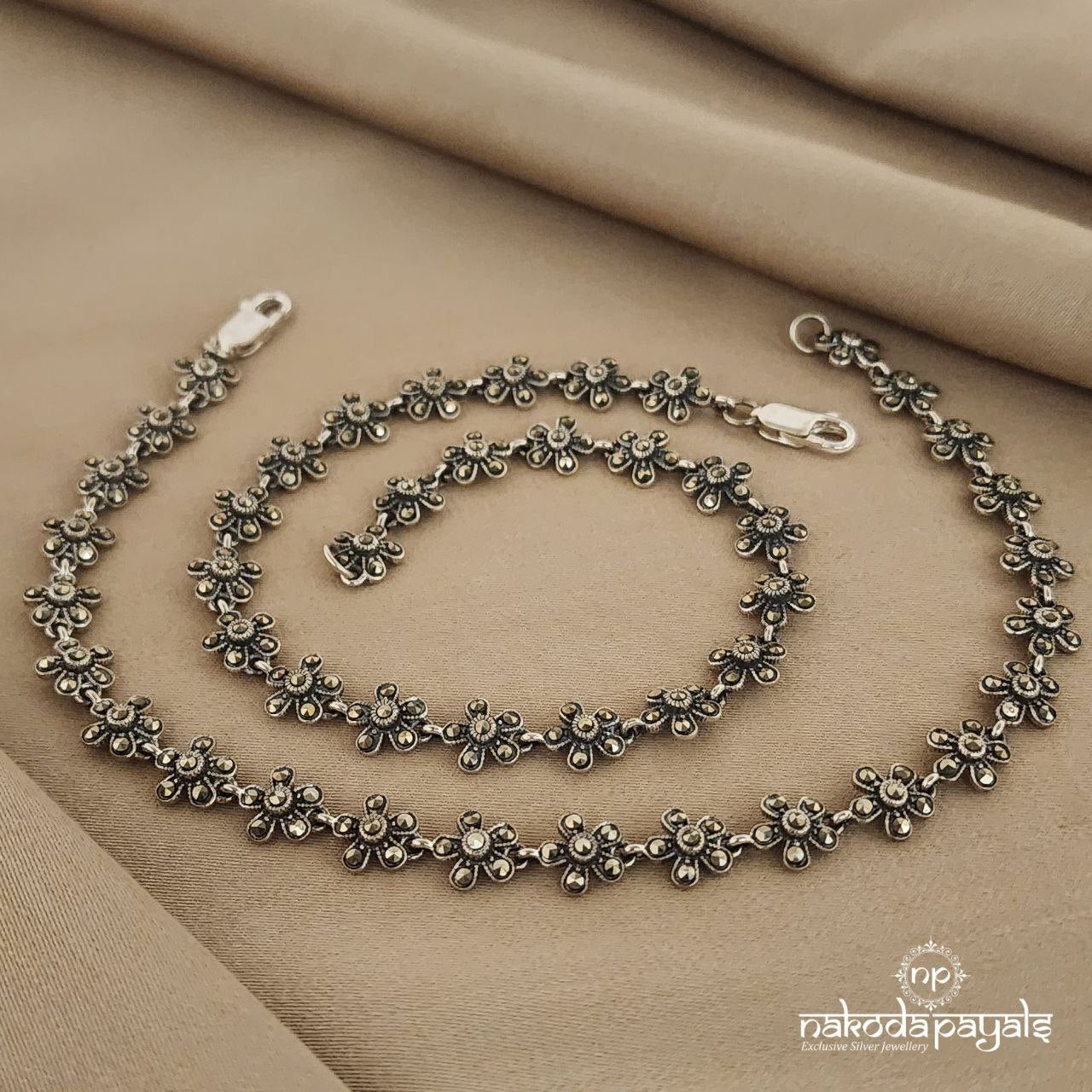 Floral Gleam Marcasite Anklets (A4888)