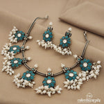 Turquoise Blossom Guttapusalu Neckpiece with Earrings (N9113)
