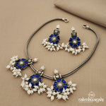 Blueish Kundan Guttapusalu Neckpiece with Earrings (N9104)