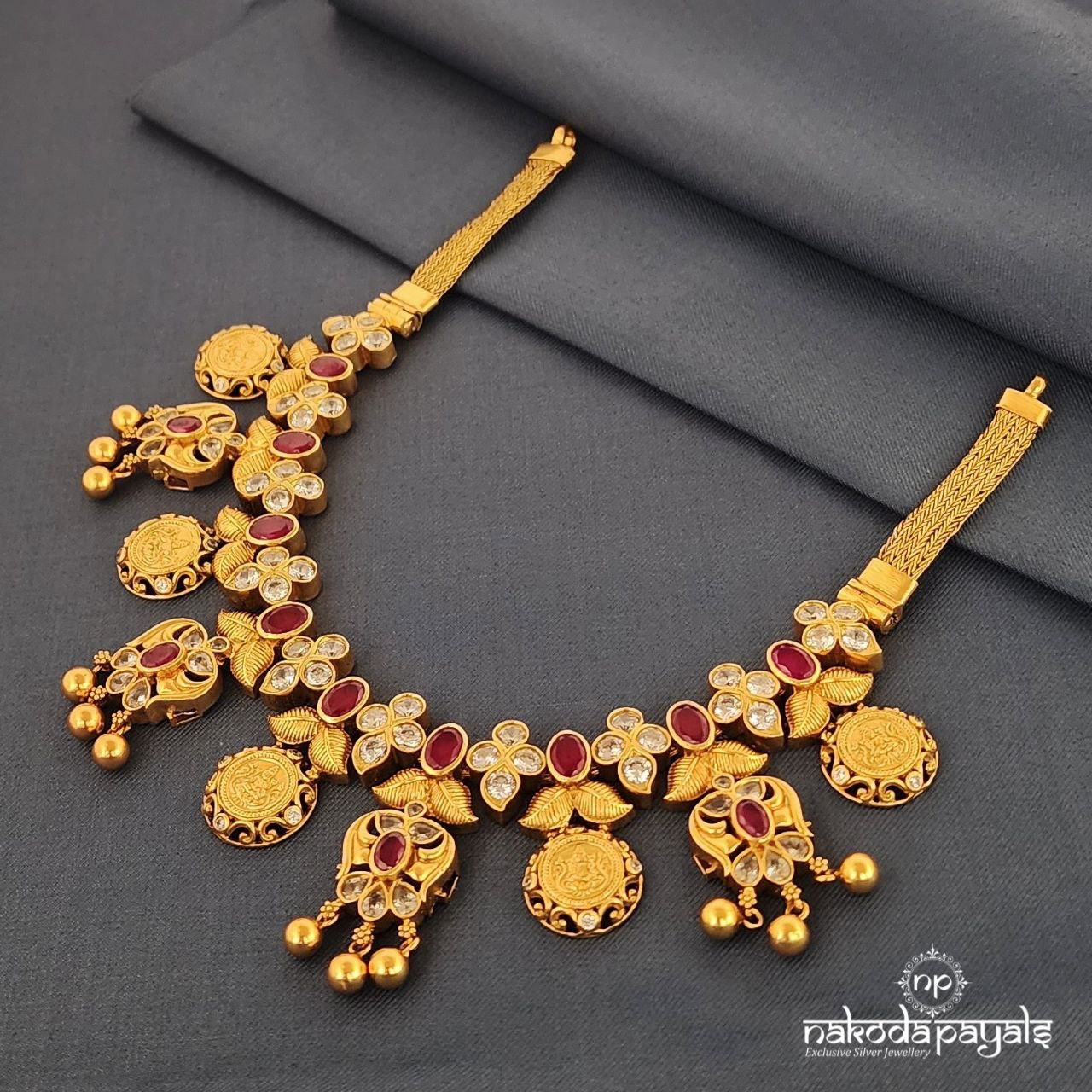 Floral Lakshmi Coin Short neckpiece (Gn904)