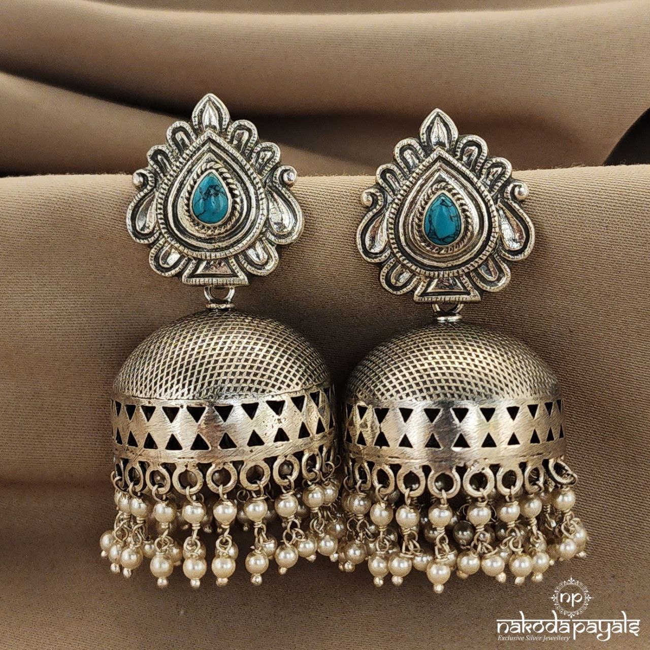 Traditional Turquoise Guttapusalu Jhumka (J5289)