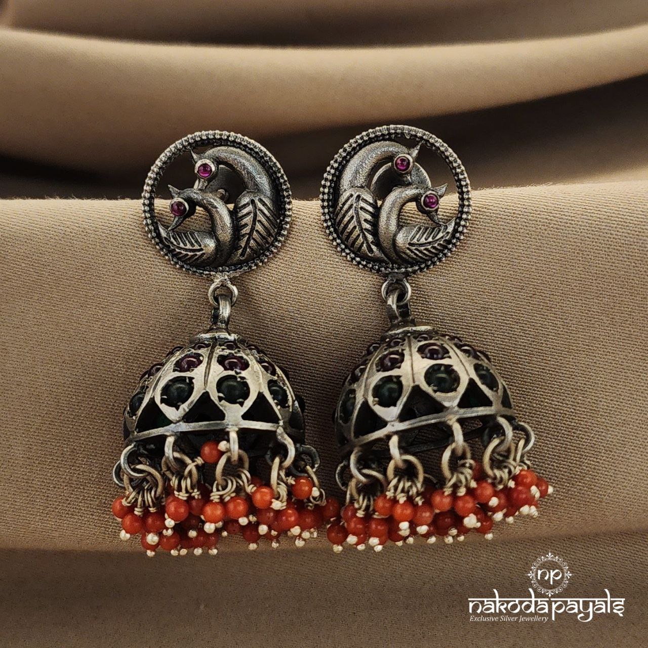 Coral Peacock Jhumka (J5282)