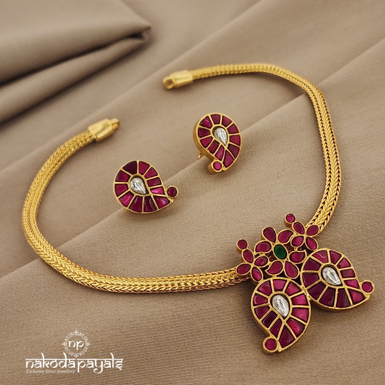 Mini Mango Kundan Short Neckpiece with Earrings (Gn908)