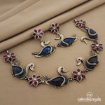 Sapphire Swan with Floral Short Neckpiece with Earrings (N9172)