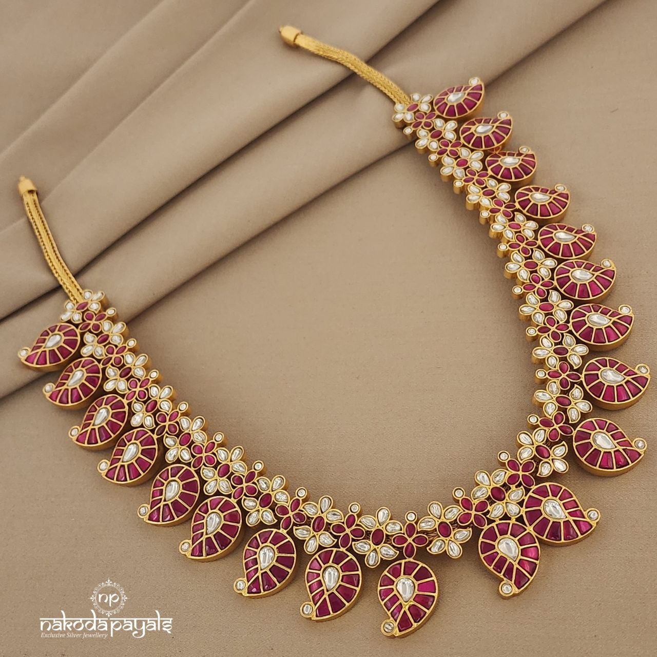 Rani mini Mango Kundan Long Neckpiece with Earrings (Gn962)