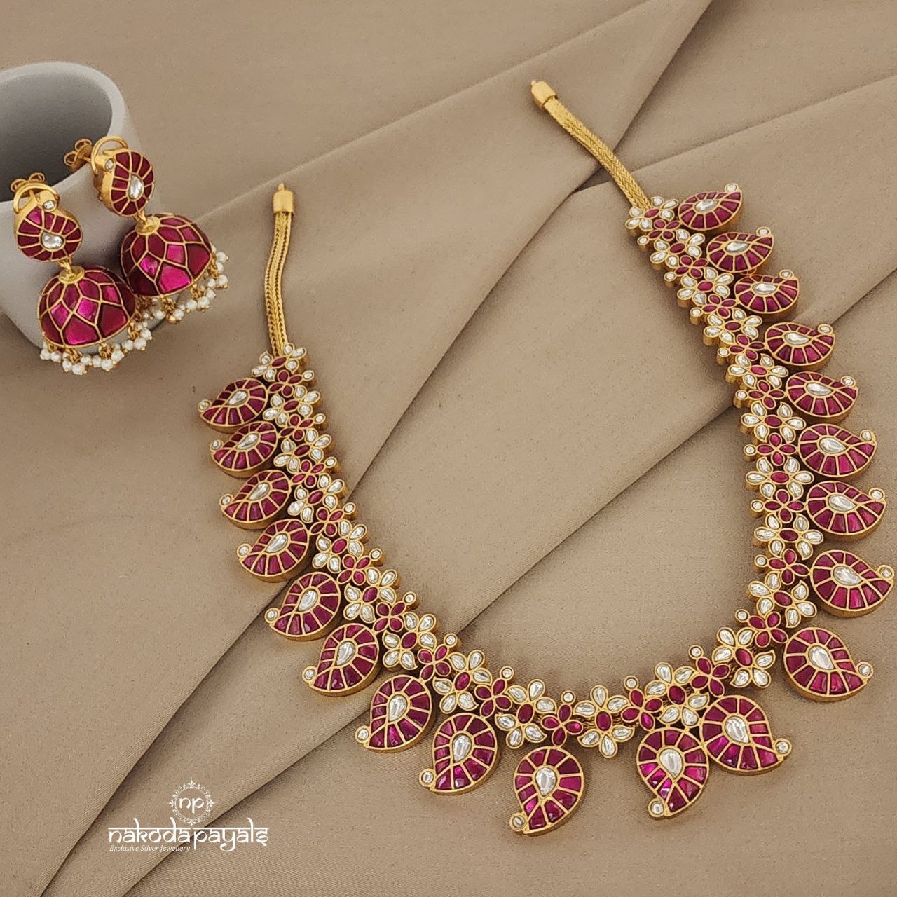 Rani mini Mango Kundan Long Neckpiece with Earrings (Gn962)