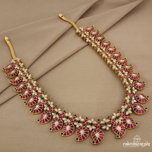 Rani Mini Mango Kundan Long Neckpiece with Earrings (Gn963)