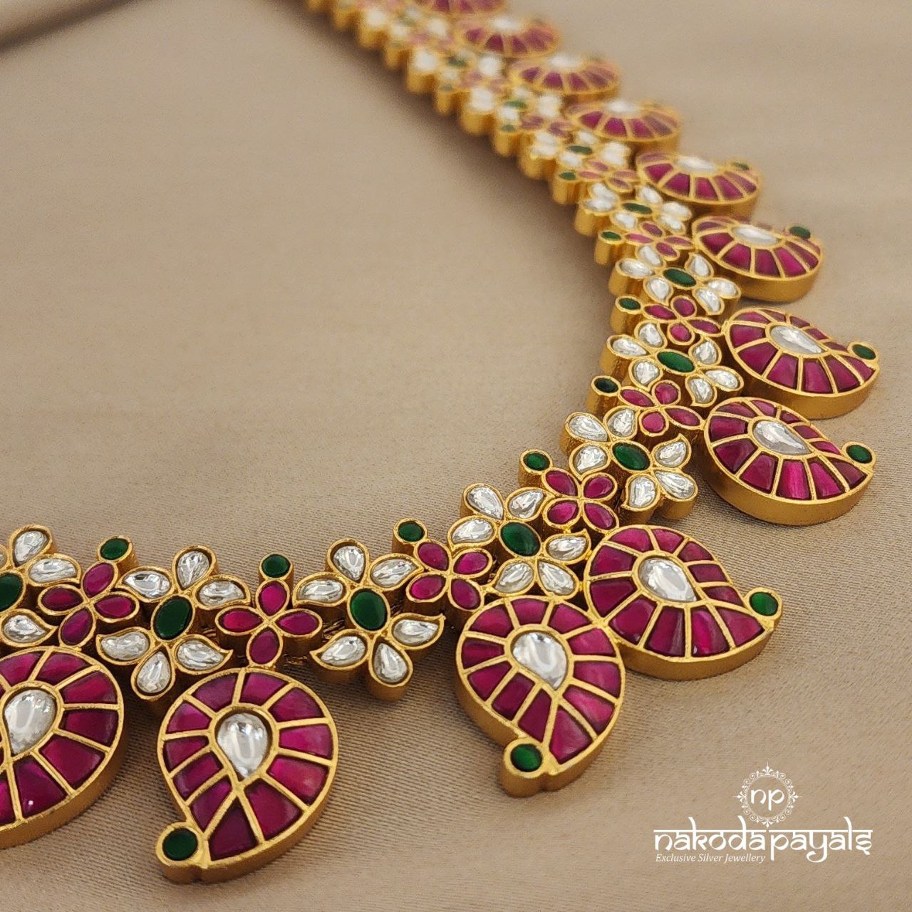 Rani Mini Mango Kundan Long Neckpiece with Earrings (Gn963)