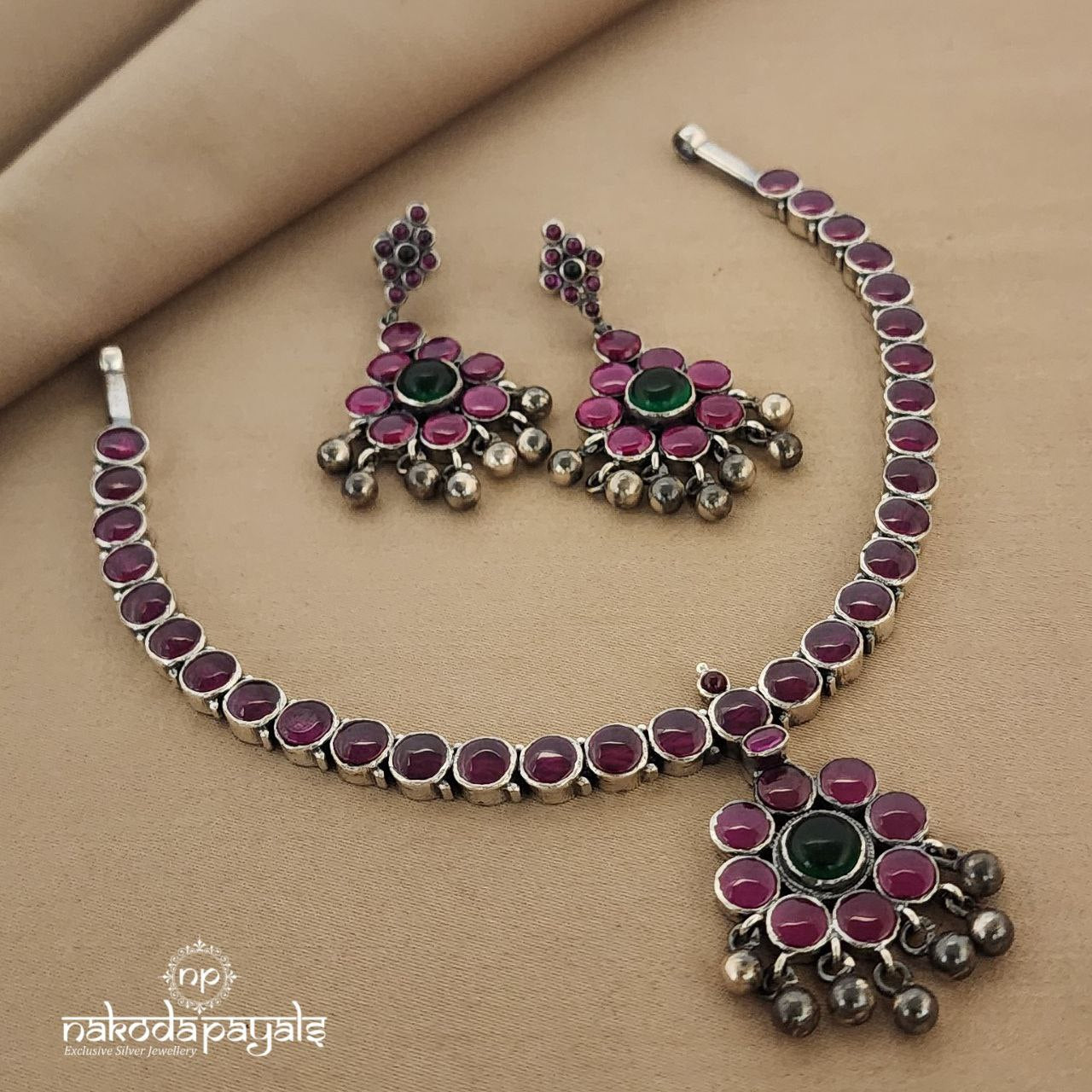 Ruby Short Neckpiece with Earrings (N9202)