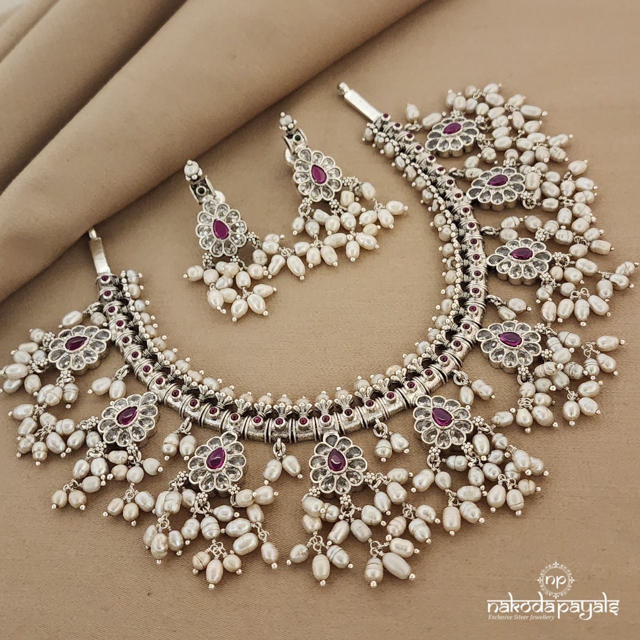 Gorgeous Guttapusalu Short Neckpiece with Earrings (N9206)