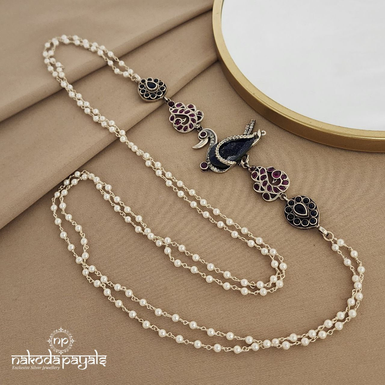 Blue sapphire Swan Pearled Mope Mala (N9226)