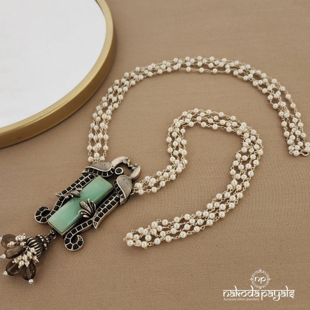 Pearled Sea Green Stone Long Neckpiece (N9247)