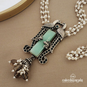 Pearled Sea Green Stone Long Neckpiece (N9247)