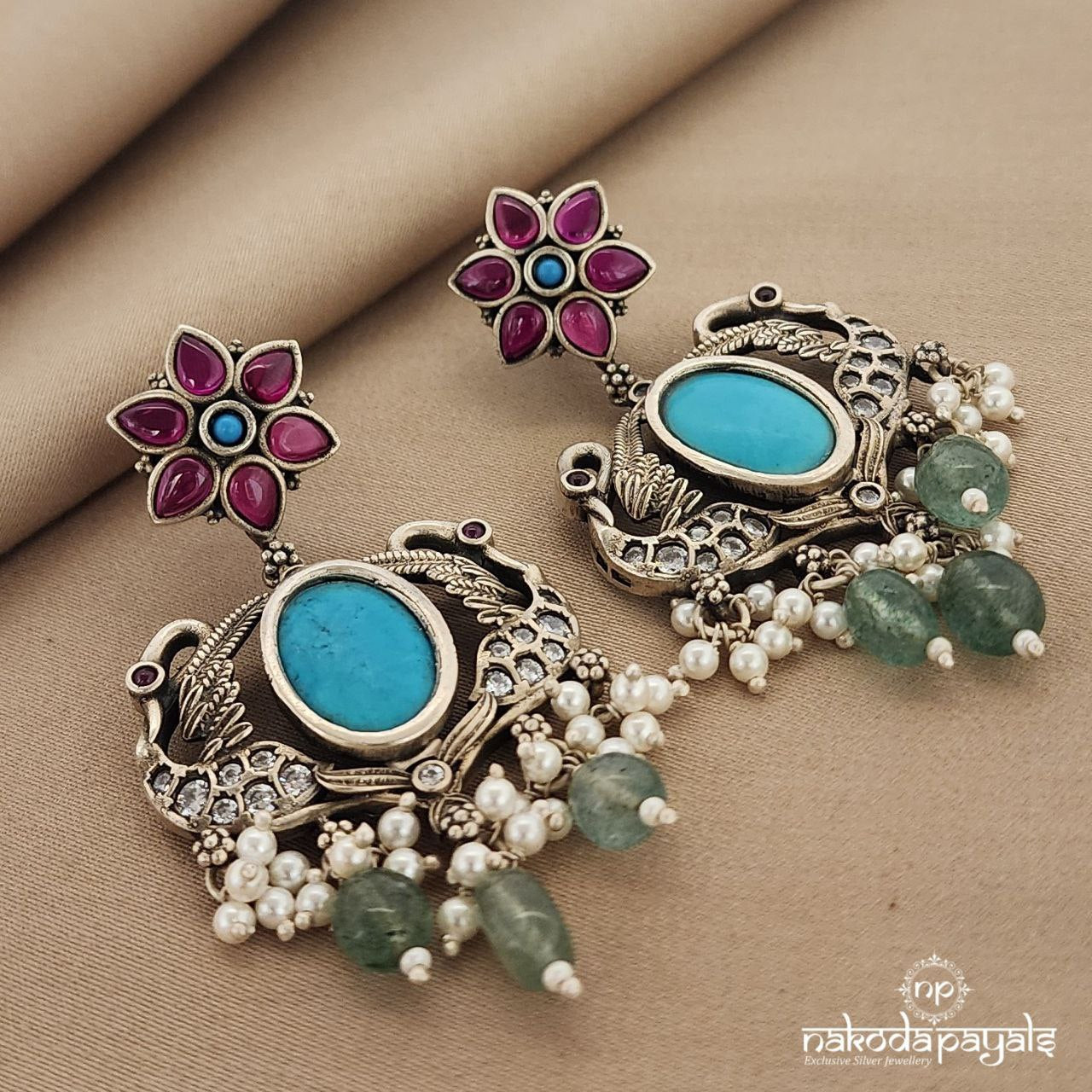 Turquoise Floral Chandbali (C8863)