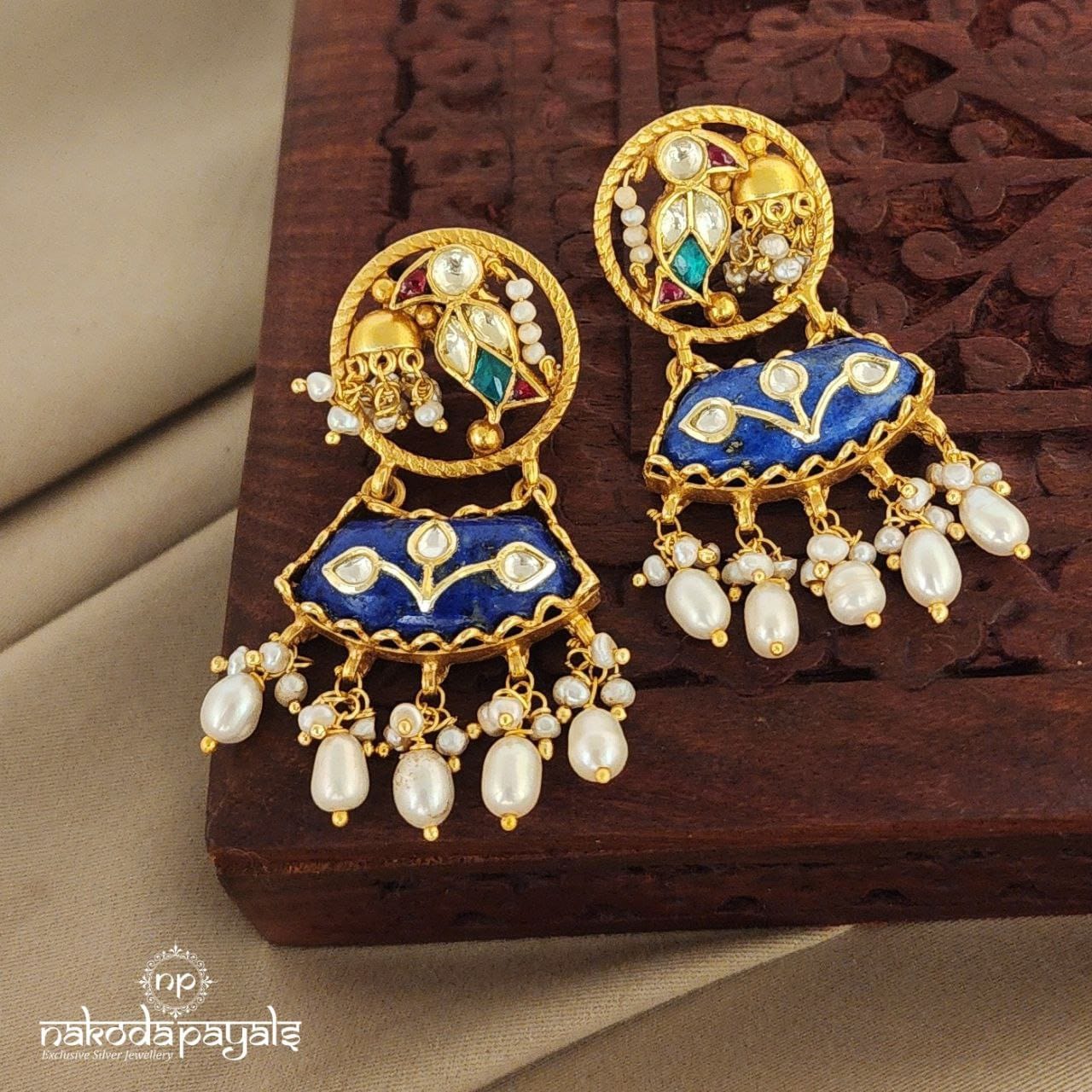 Blue Sapphire Kundan Chandbali (Ge7194)