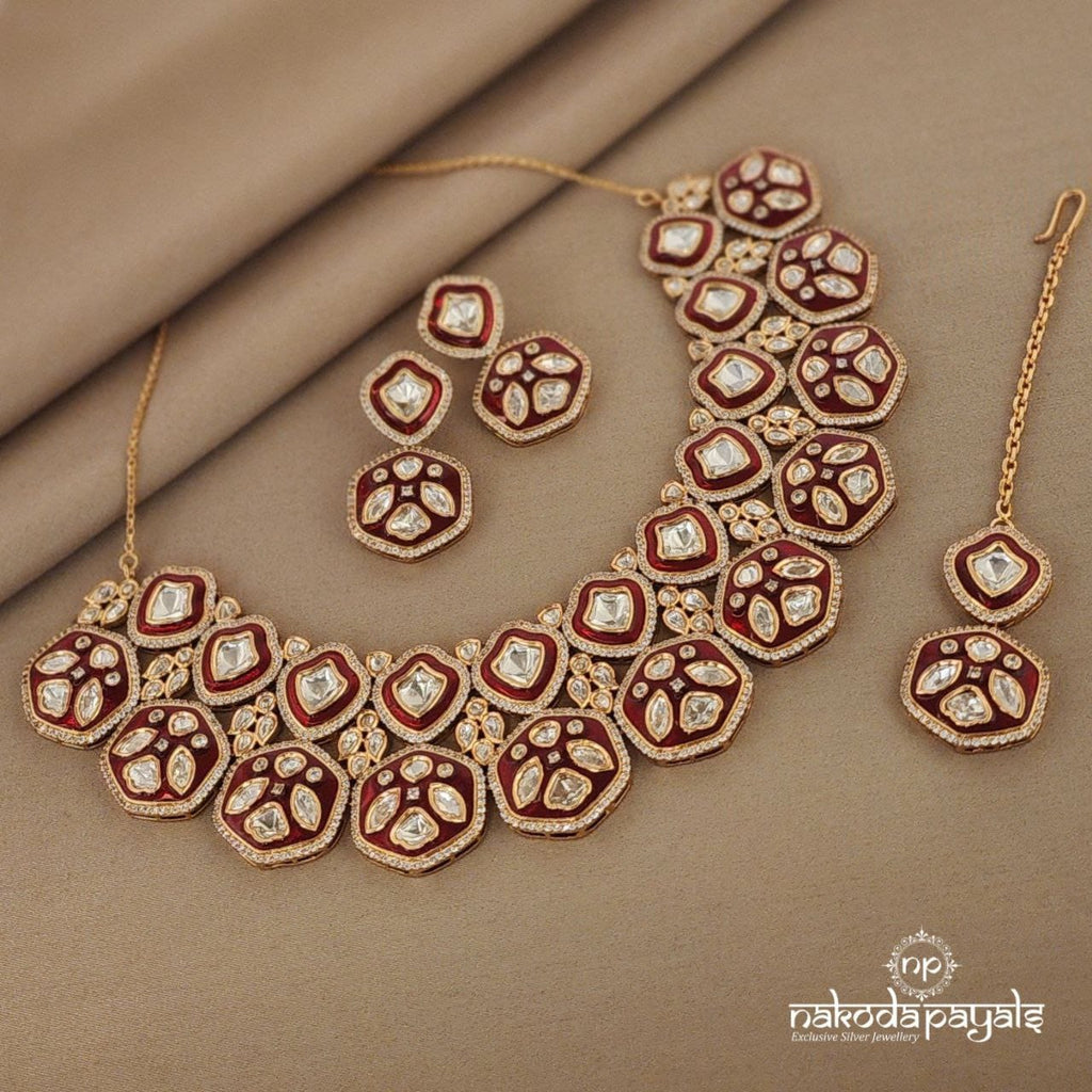 Gorgeous Red Polki Neckpiece Set (Gn1031)