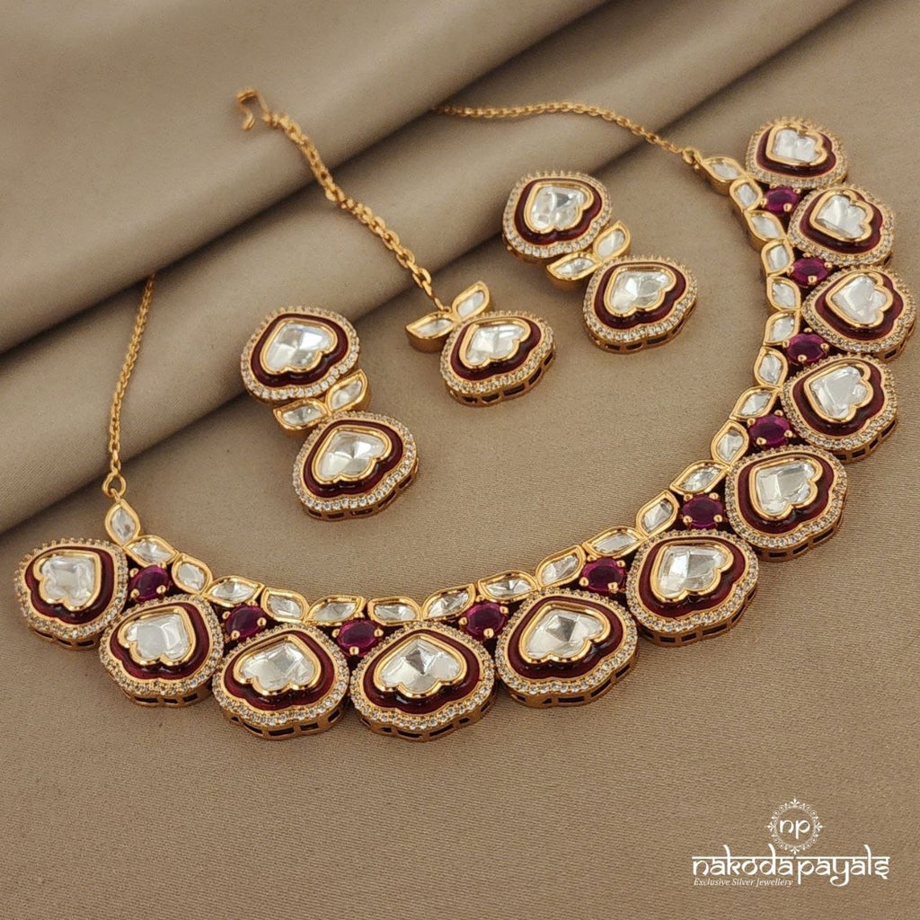 Gorgeous Red Polki Neckpiece Set (Gn1032)