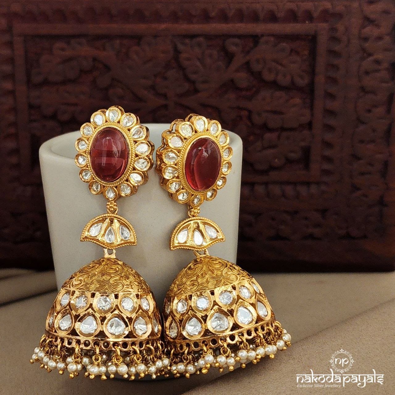 Gorgeous Ruby with Polki Jhumka (Ge7151)