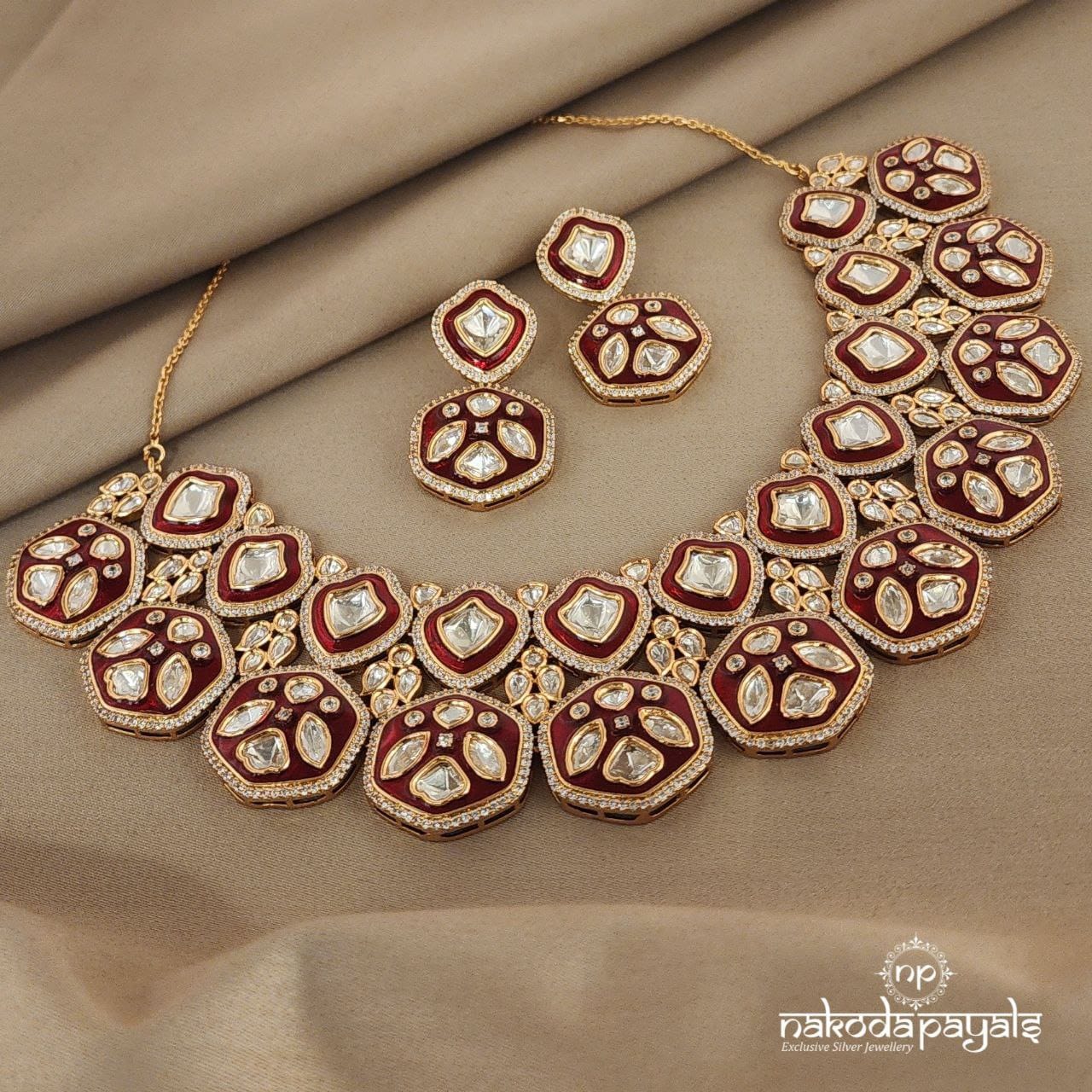 Gorgeous Red Polki Neckpiece Set (Gn1031)